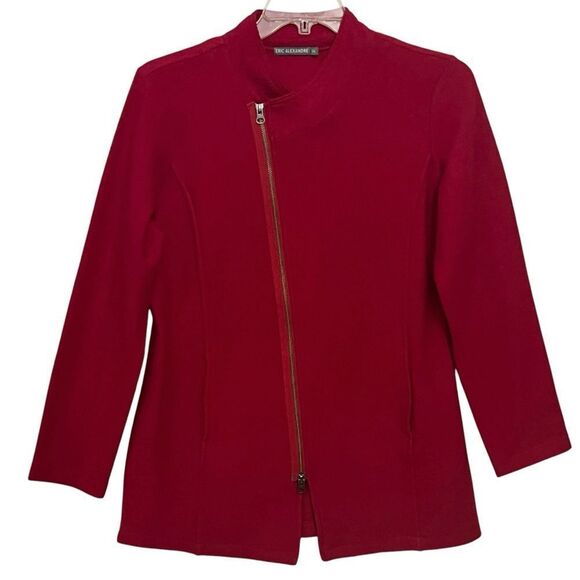 Eric Alexandre Jacket 100% Boiled Wool Red Front/Zip 2 Pockets Blazer Sz L - Picture 1 of 13